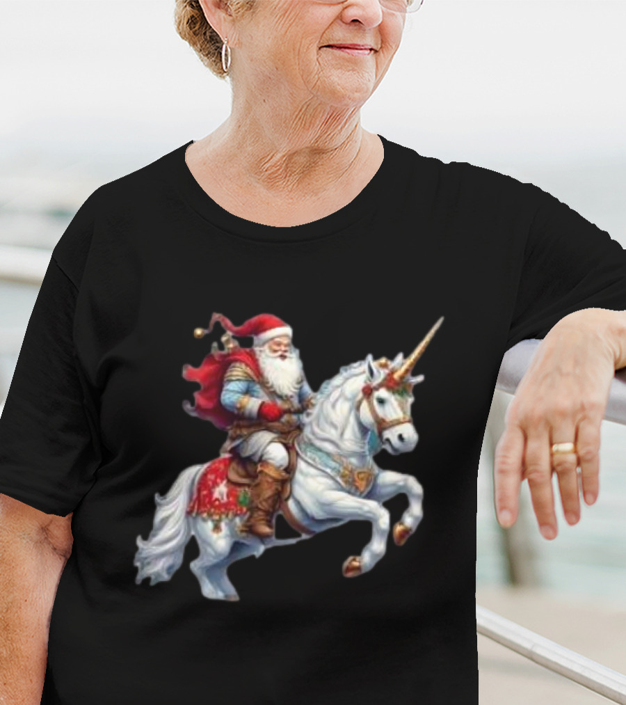 Santa Claus Riding Festive Unicorn Christmas T-Shirt