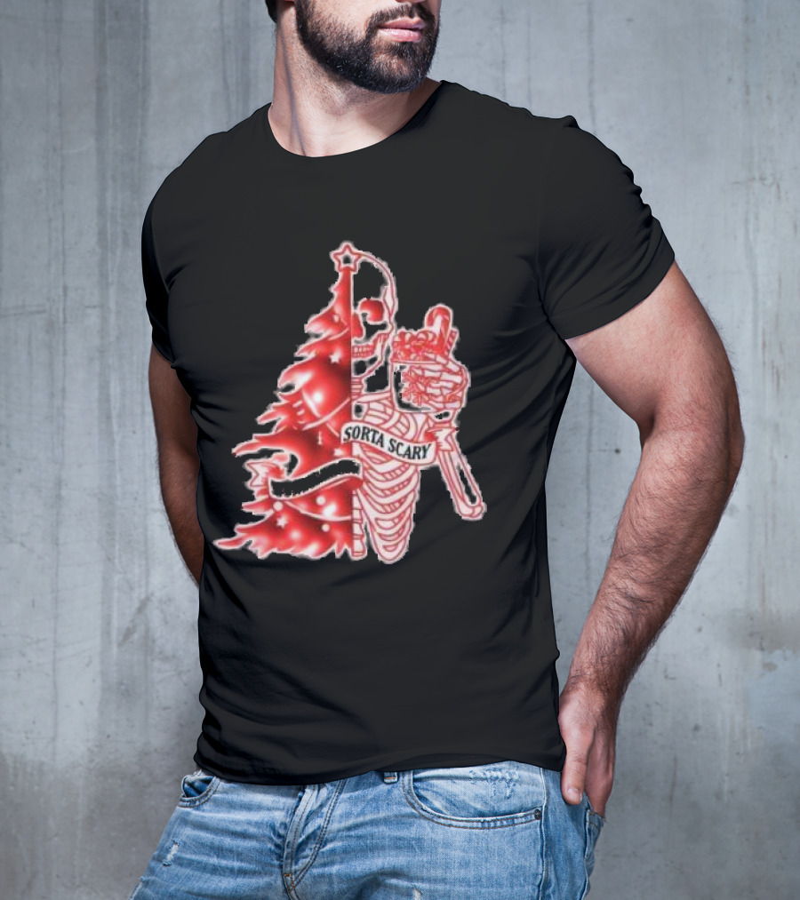 Skeleton Sorta Merry Sorta Scary Christmas Tree Splittinwigz T-Shirt