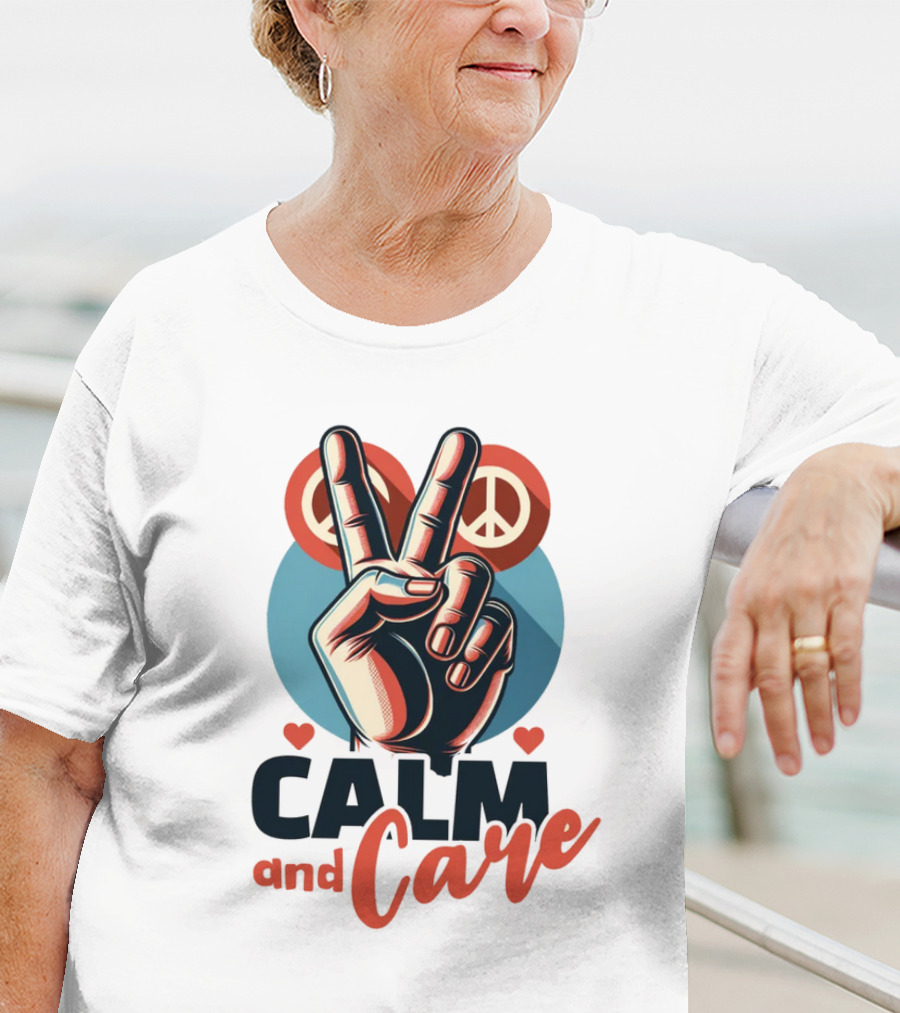 CALM And Care Peace Sign With Hearts T-Shirt