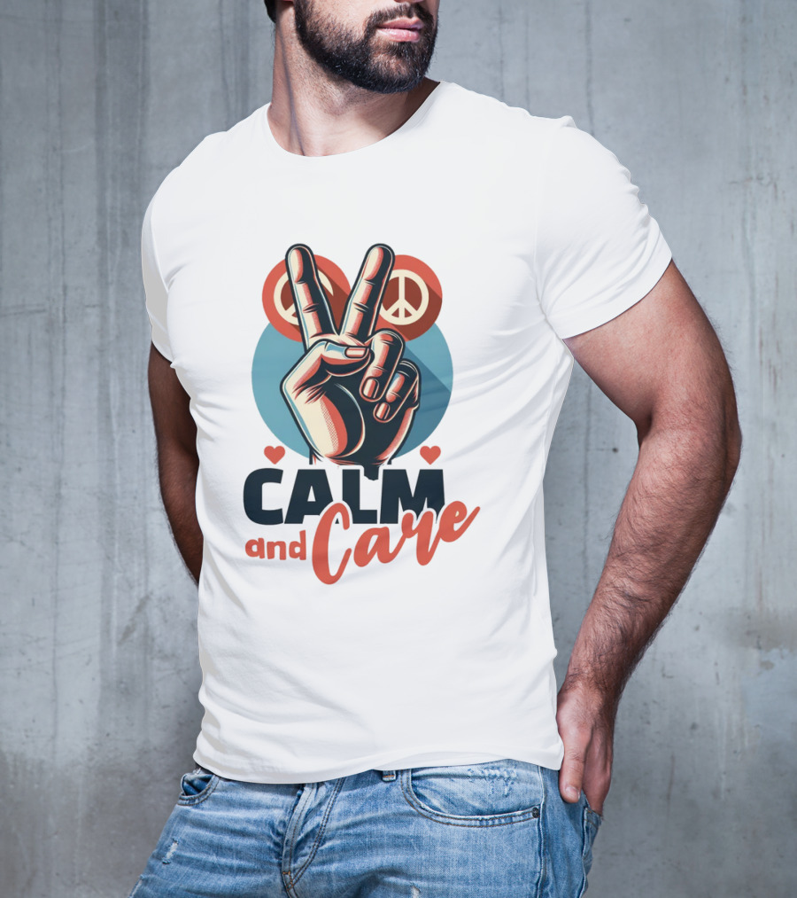 CALM And Care Peace Sign With Hearts T-Shirt