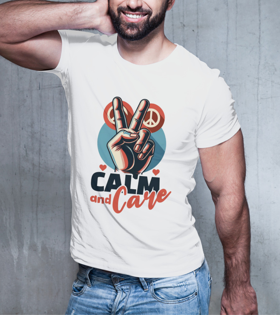 CALM And Care Peace Sign With Hearts T-Shirt