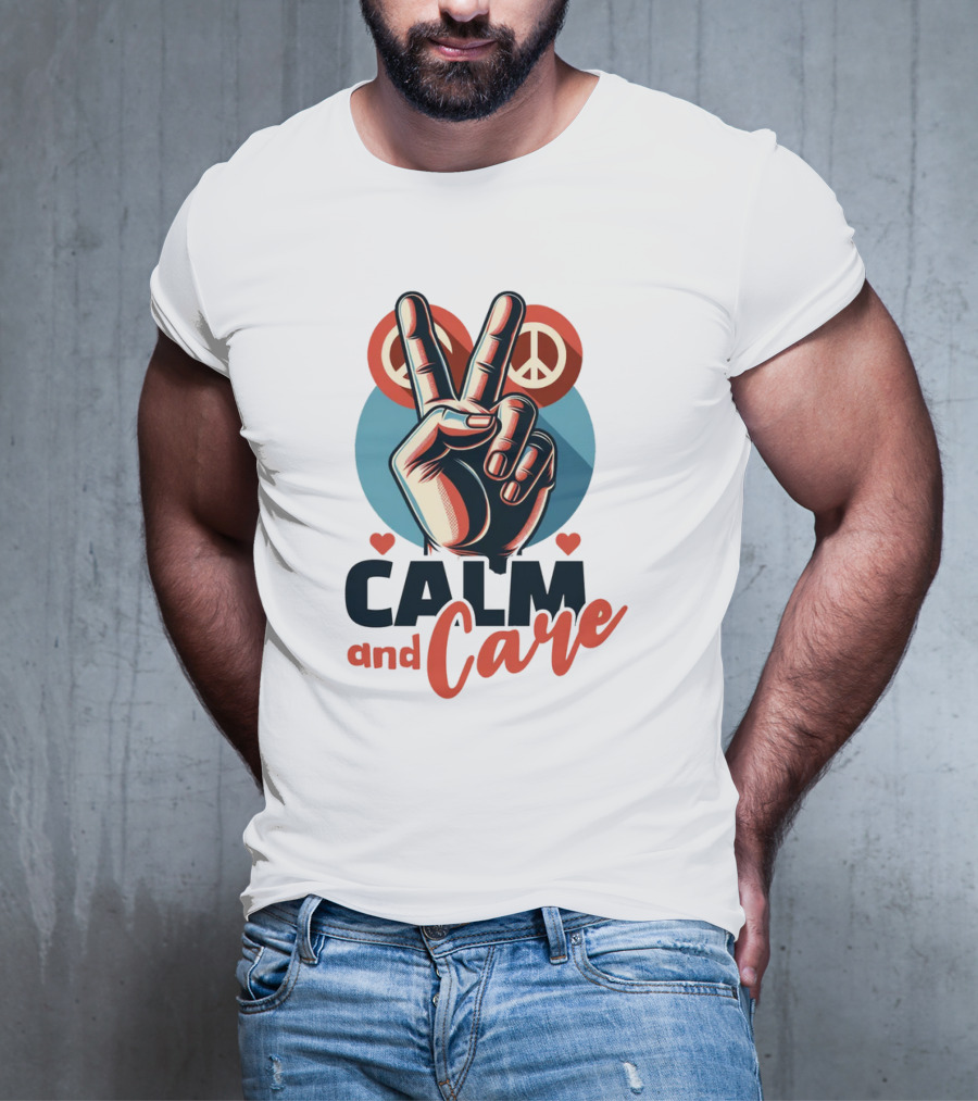 CALM And Care Peace Sign With Hearts T-Shirt