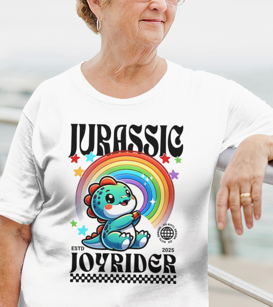 JURASSIC JOYRIDER ESTD 2025 Rainbow Star Dino Club T-Shirt