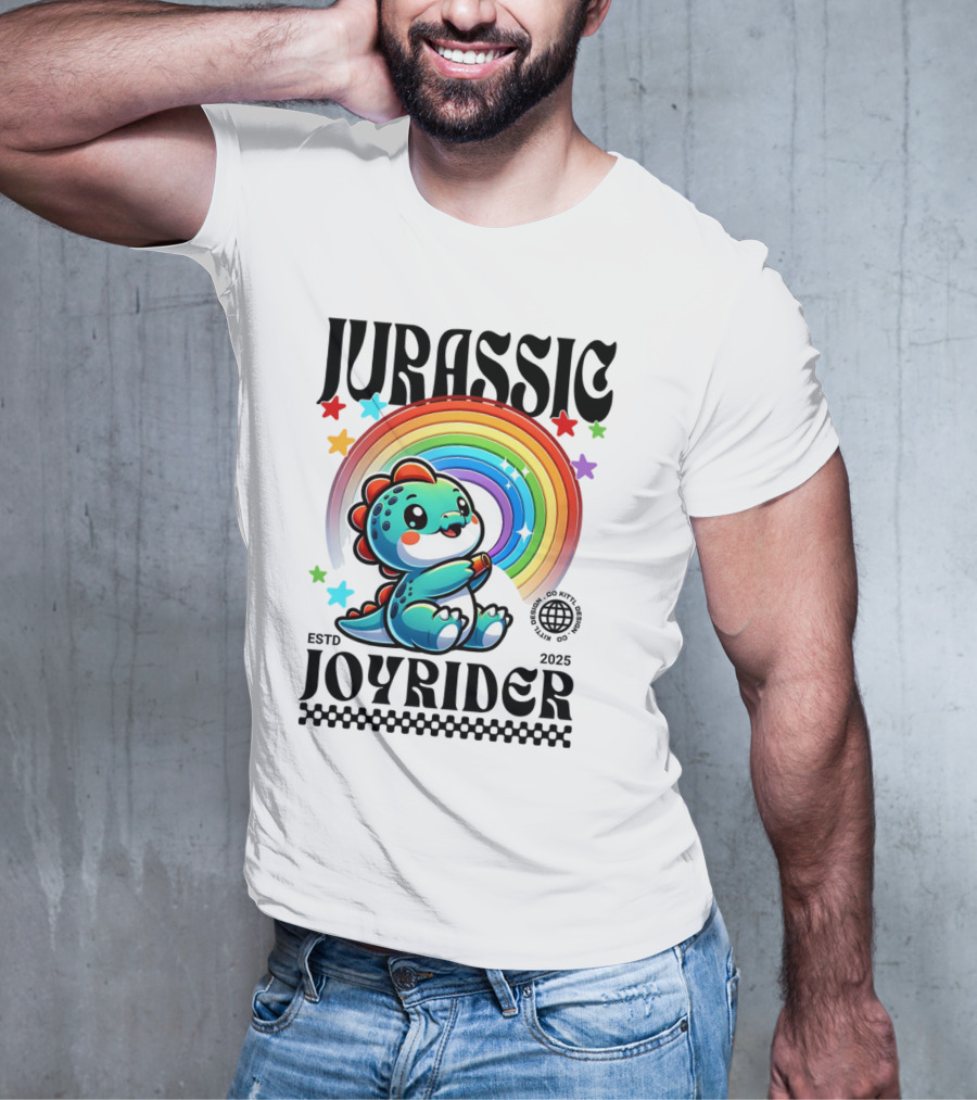 JURASSIC JOYRIDER ESTD 2025 Rainbow Star Dino Club T-Shirt