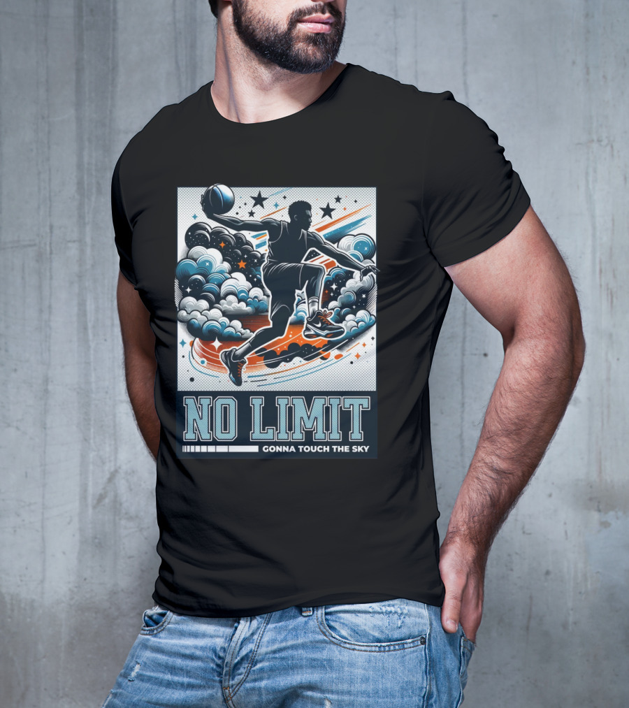 NO LIMIT GONNA TOUCH THE SKY Basketball Player Dynamic Clouds And Stars T-Shirt
