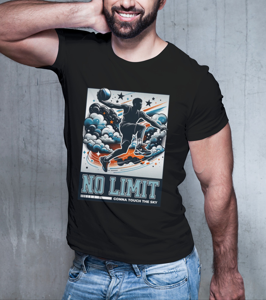 NO LIMIT GONNA TOUCH THE SKY Basketball Player Dynamic Clouds And Stars T-Shirt
