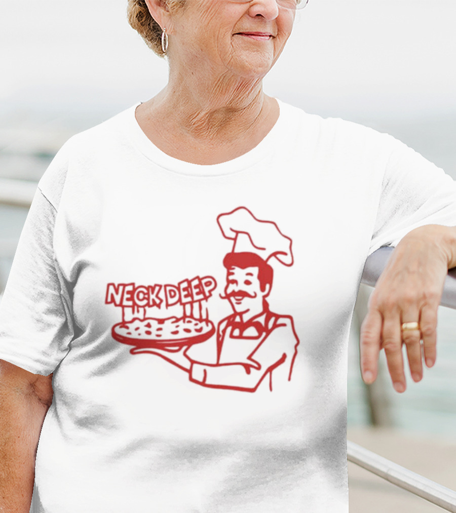 Neck Deep Pizza Chef With Retro Style Illustrative T-Shirt