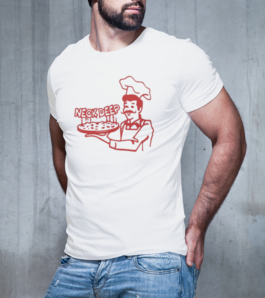 Neck Deep Pizza Chef With Retro Style Illustrative T-Shirt
