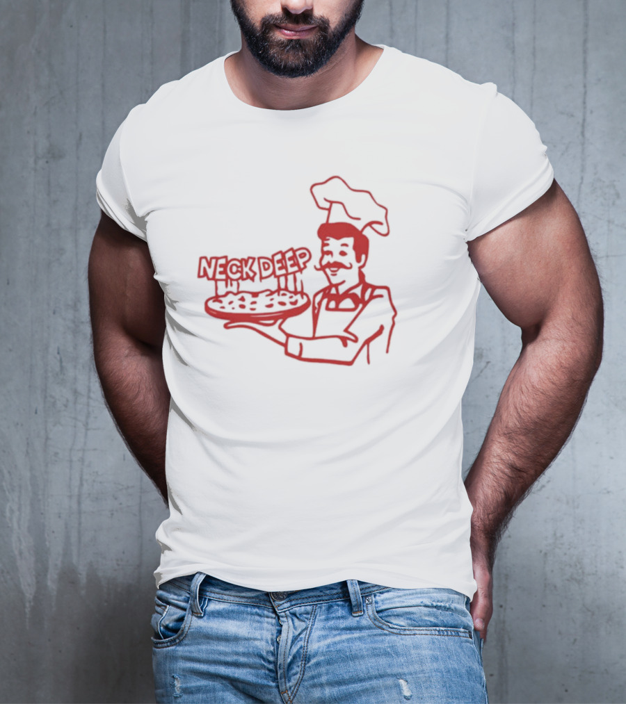 Neck Deep Pizza Chef With Retro Style Illustrative T-Shirt