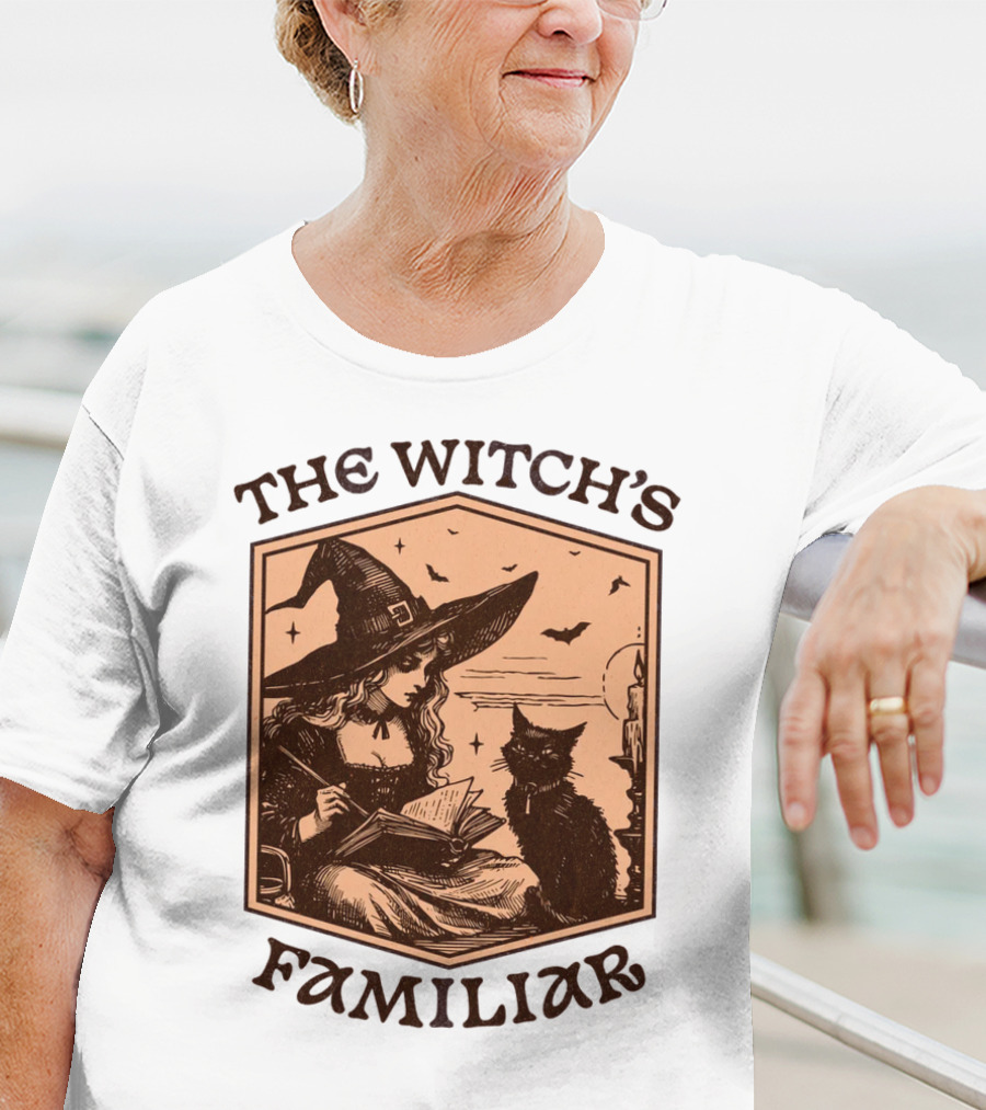 The Witch's Familiar Halloween Vintage Witch And Cat T-Shirt