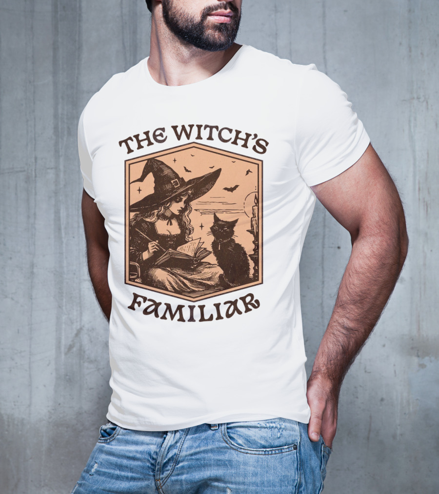 The Witch's Familiar Halloween Vintage Witch And Cat T-Shirt