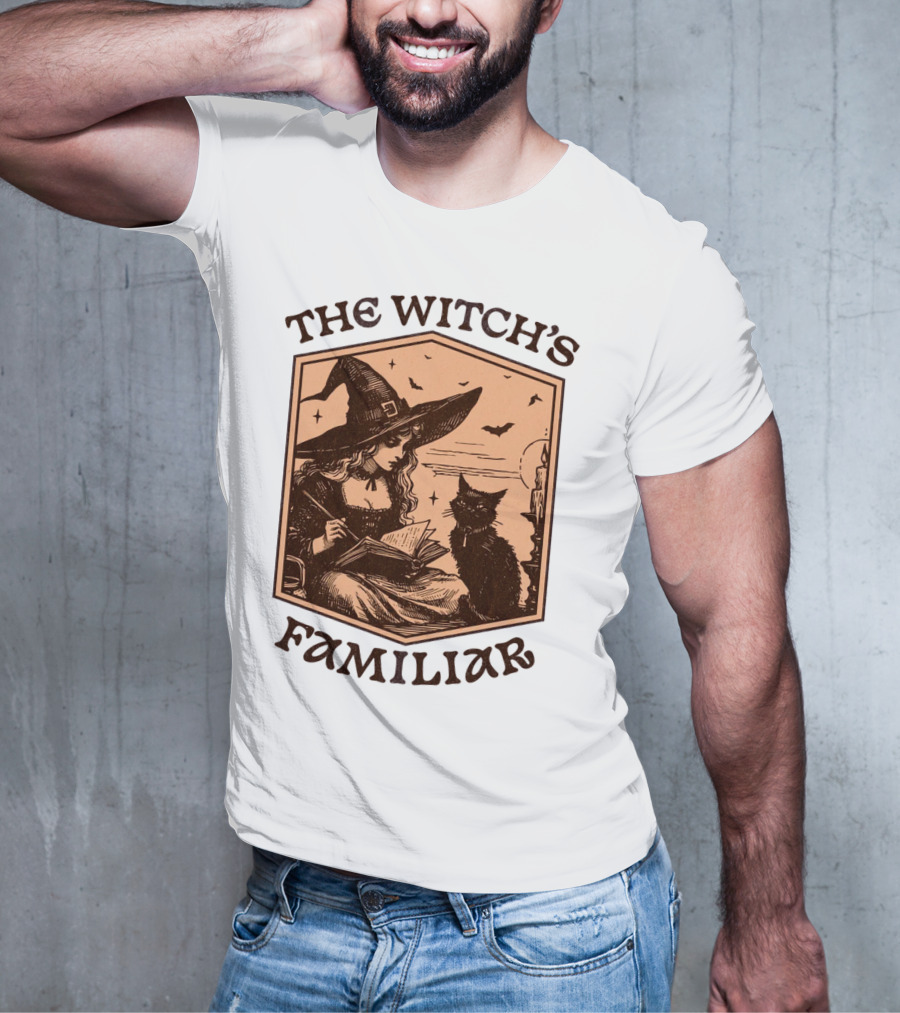 The Witch's Familiar Halloween Vintage Witch And Cat T-Shirt