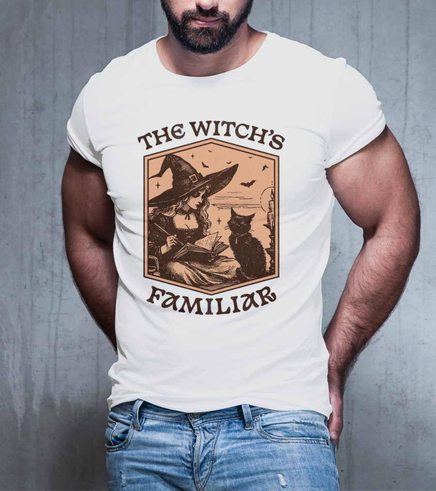 The Witch's Familiar Halloween Vintage Witch And Cat T-Shirt