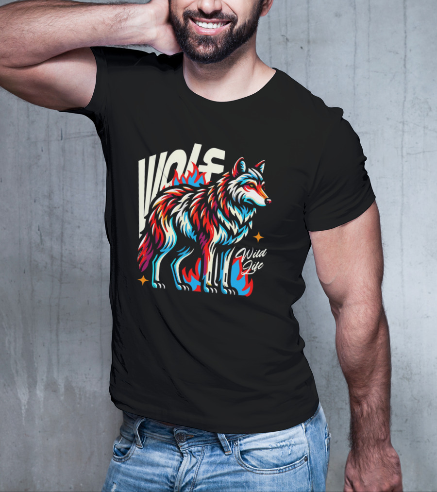 WOLF Wild Life Vivid Colorful Wolf T-Shirt