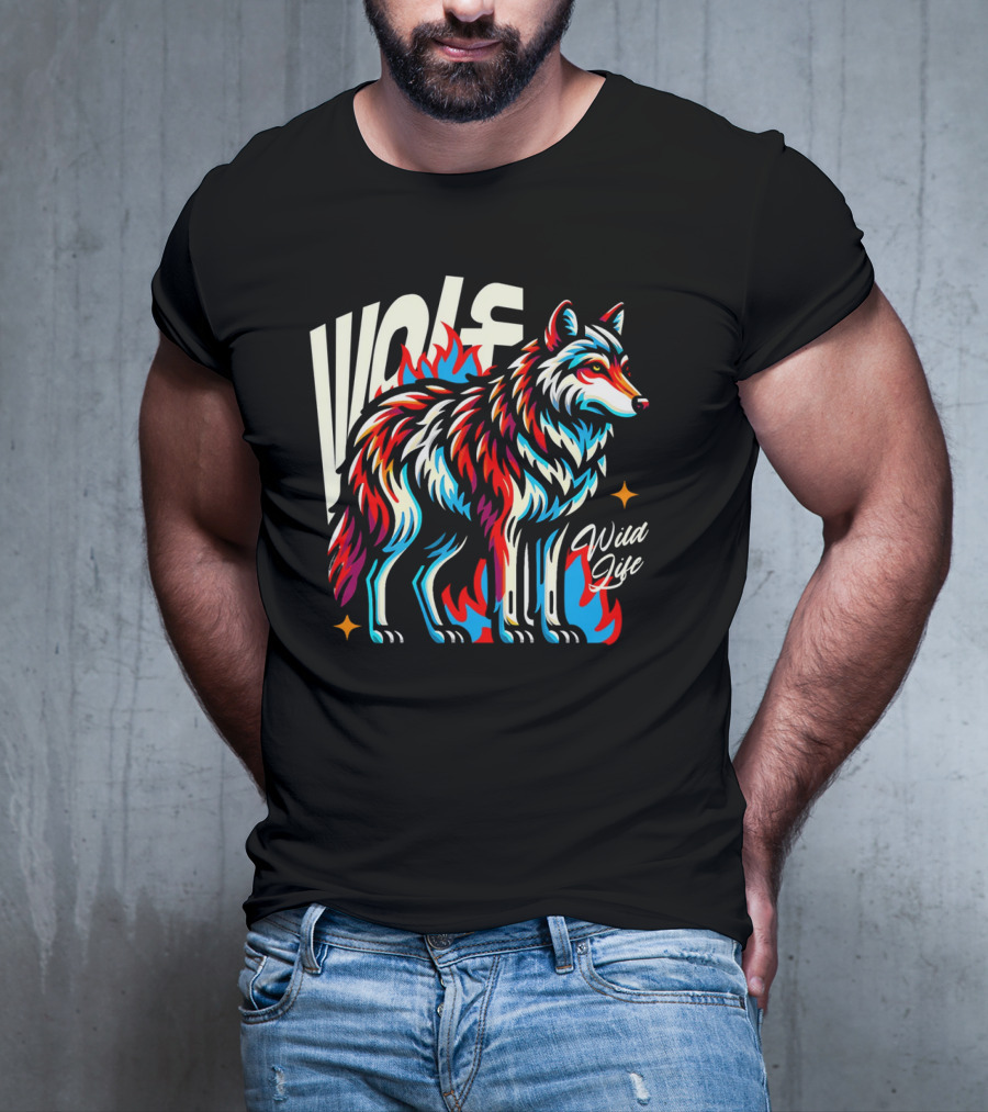 WOLF Wild Life Vivid Colorful Wolf T-Shirt