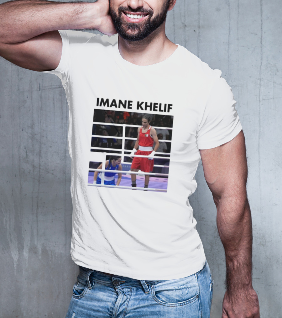 IMANE KHELIF Boxing Match Scene With Red And Blue Competitors T-Shirt