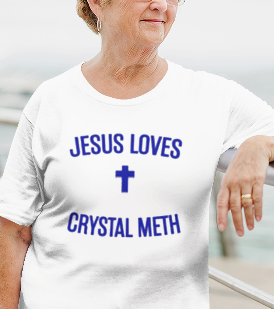 Jesus Loves Crystal Meth Cross Icon Christian T-Shirt