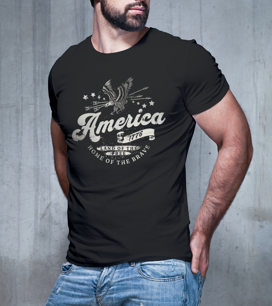America 1776 Land Of The Free Home Of The Brave Eagle Arrows Stars T-Shirt