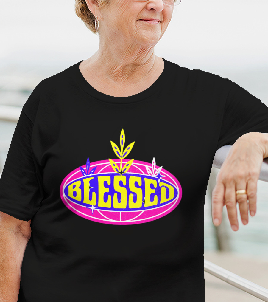 Blessed Vibrant Retro Style Oval Emblem With Leaves T-Shirt