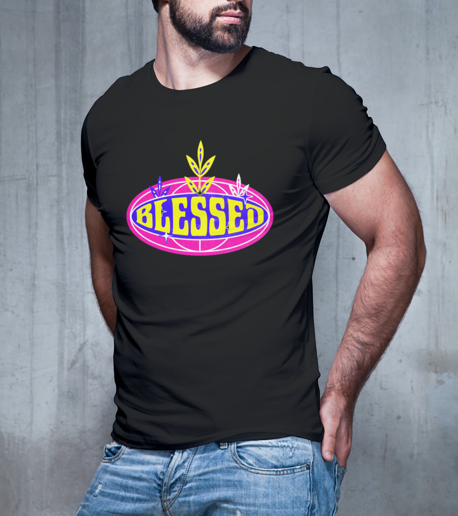Blessed Vibrant Retro Style Oval Emblem With Leaves T-Shirt