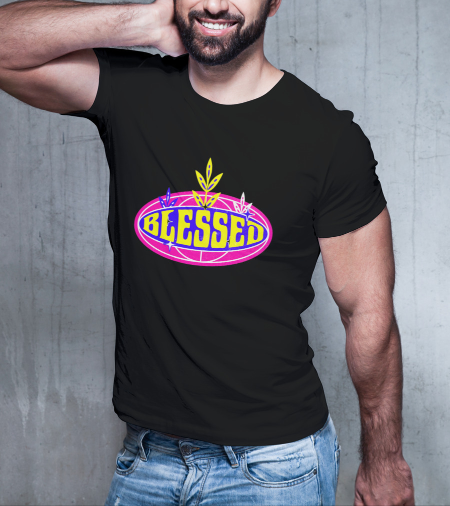 Blessed Vibrant Retro Style Oval Emblem With Leaves T-Shirt