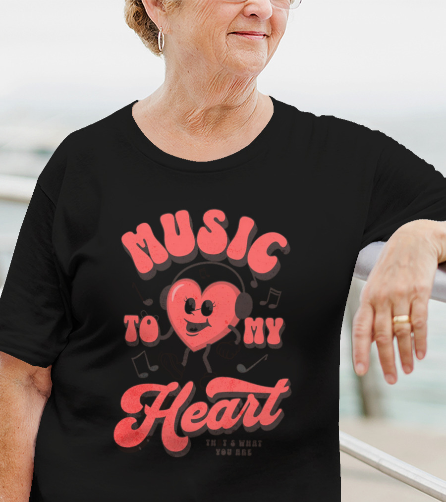 Music To My Heart Cute Valentines Mascot Notes And Heart Character T-Shirt