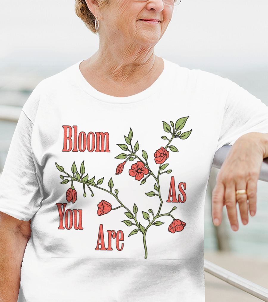 Bloom As You Are Floral Branches Red Flowers Green Leaves T-Shirt