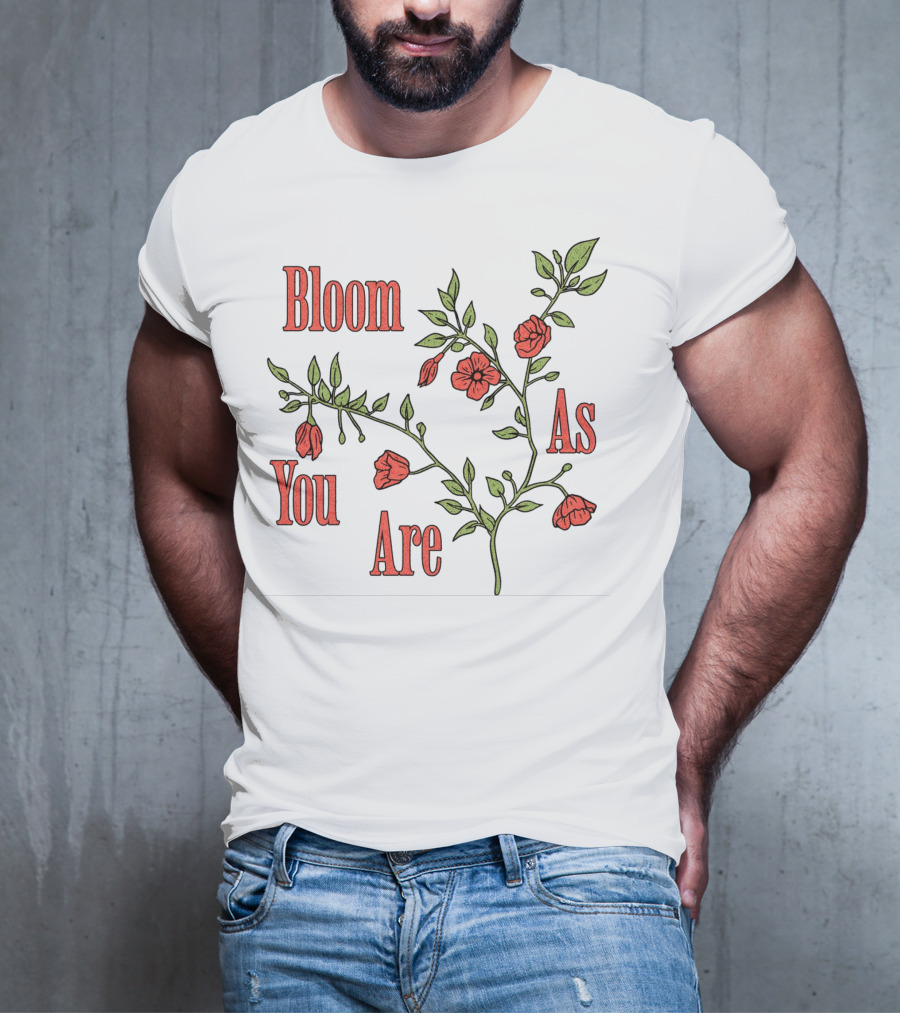 Bloom As You Are Floral Branches Red Flowers Green Leaves T-Shirt