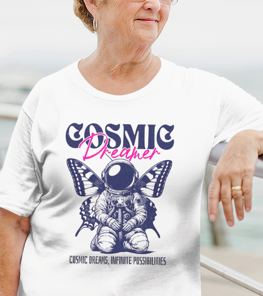 Cosmic Dreamer Infinite Possibilities Astronaut Butterfly Wings T-Shirt