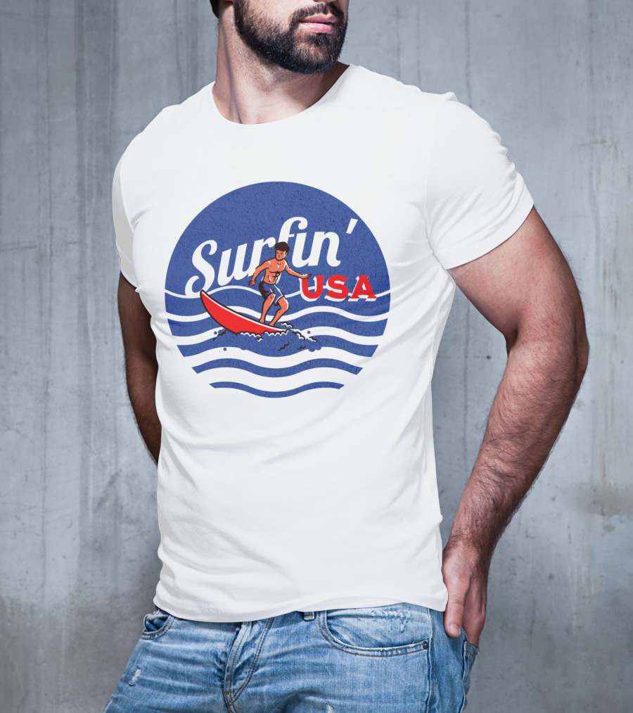 Surfin' USA Surfboard Waves Circle T-Shirt