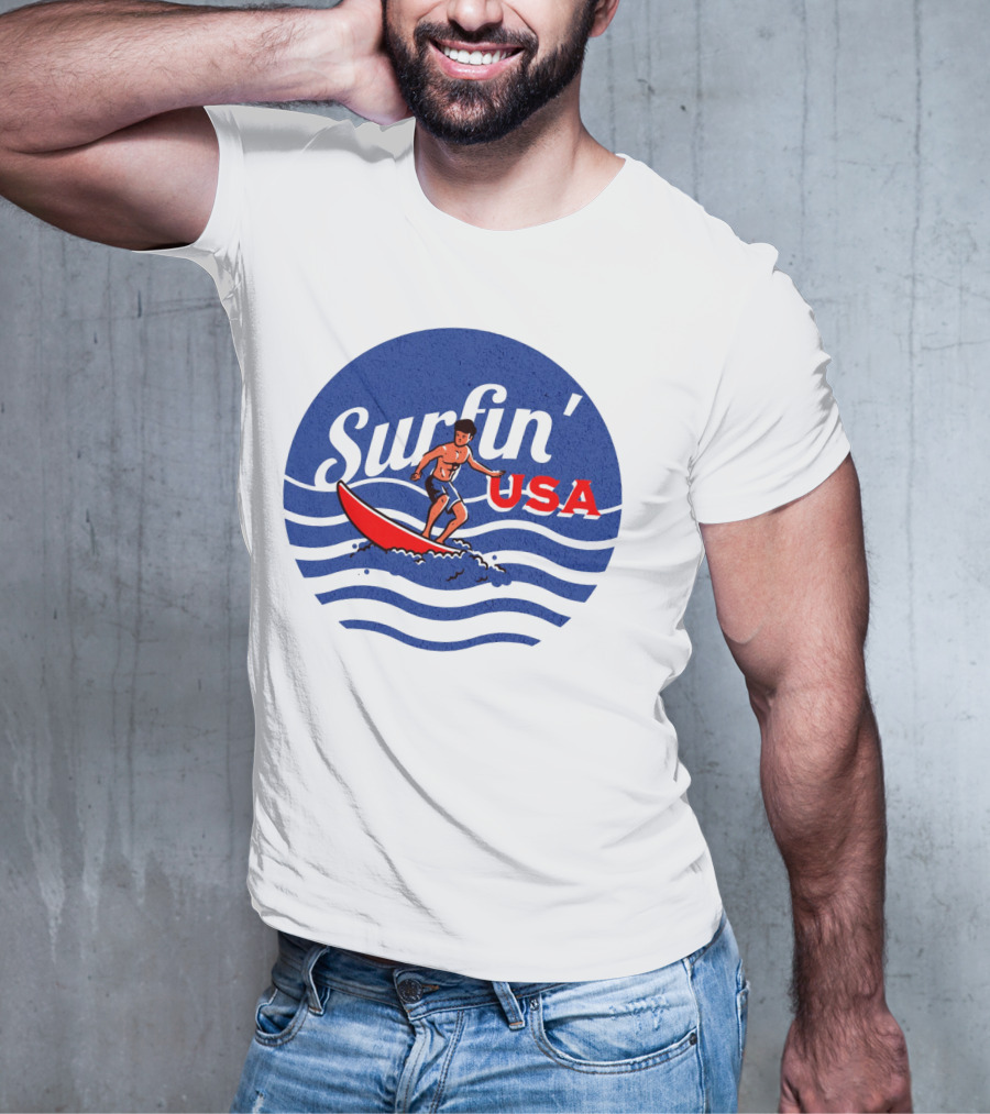 Surfin' USA Surfboard Waves Circle T-Shirt