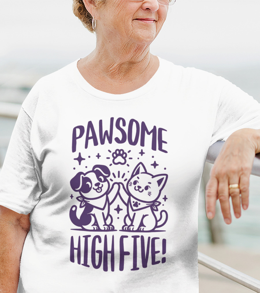 Pawsome High Five Cute Animal Purple Pawsom T-Shirt