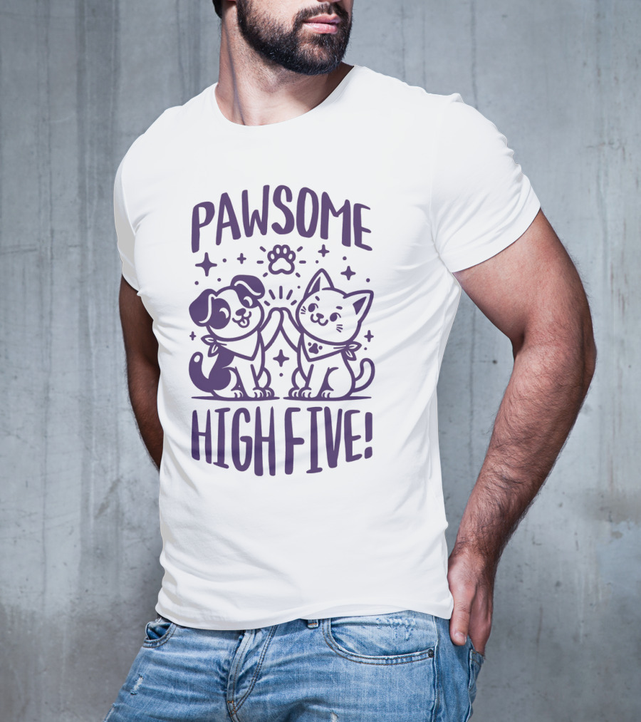 Pawsome High Five Cute Animal Purple Pawsom T-Shirt