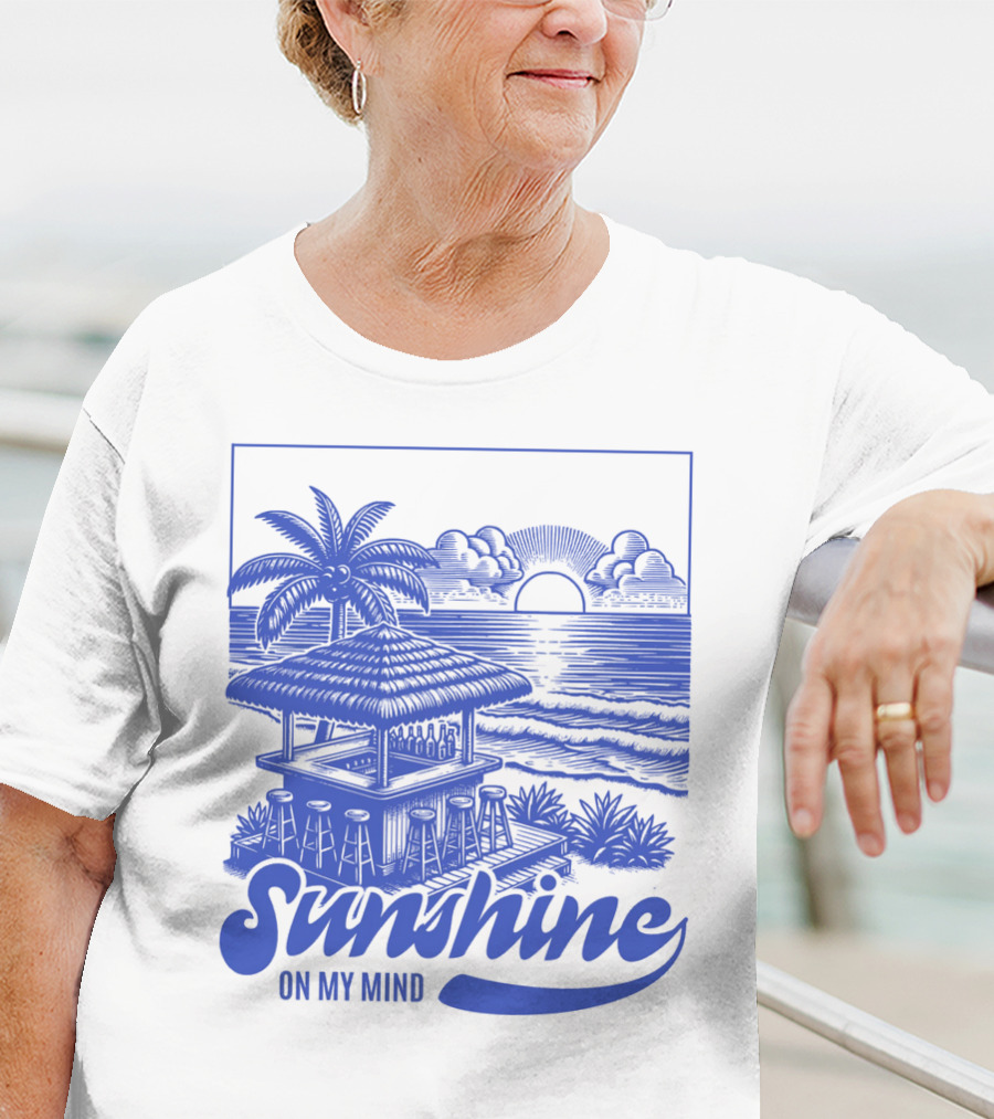 Sunshine On My Mind Vintage Beach Hut And Sunset Scene T-Shirt
