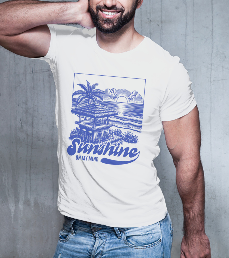 Sunshine On My Mind Vintage Beach Hut And Sunset Scene T-Shirt