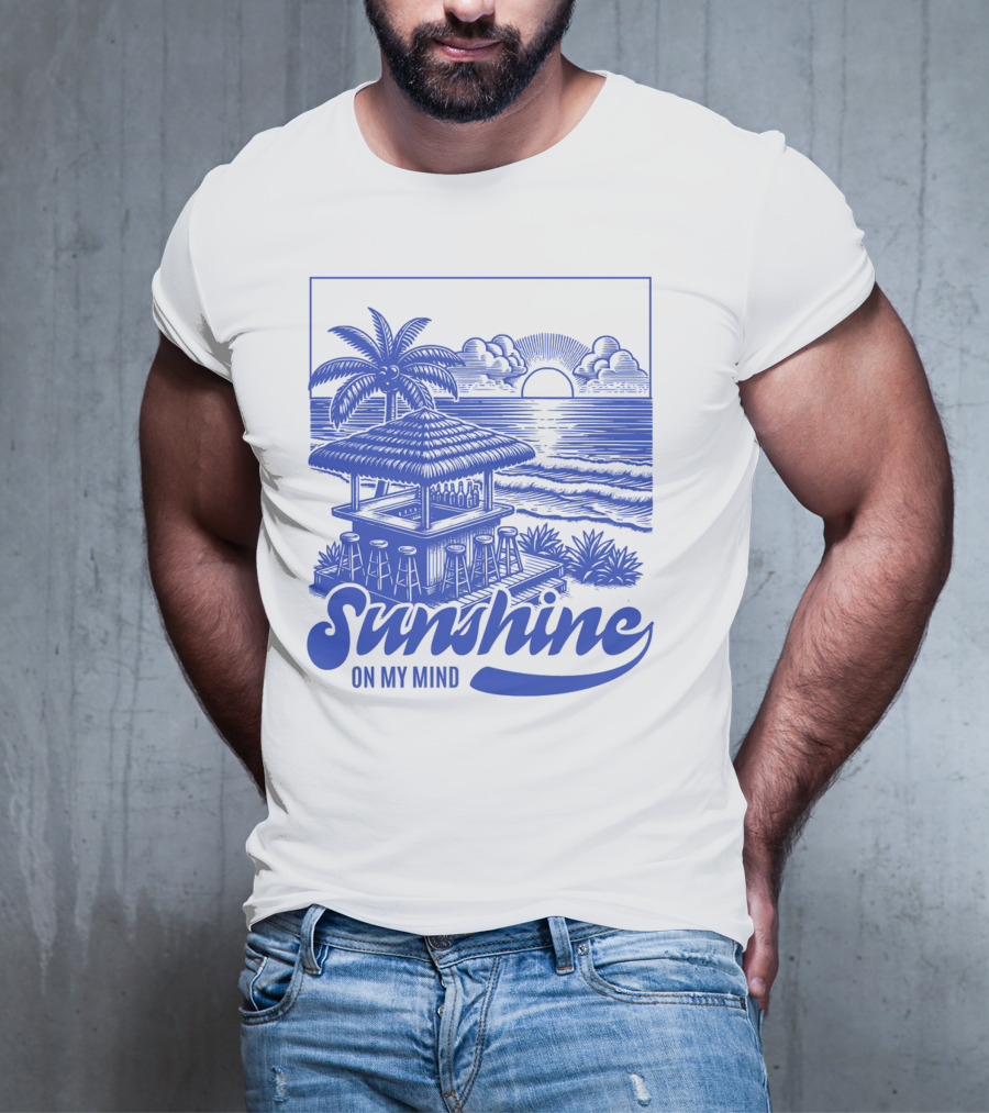 Sunshine On My Mind Vintage Beach Hut And Sunset Scene T-Shirt