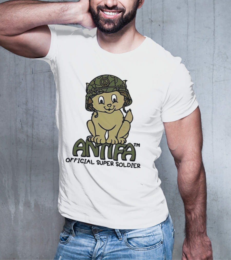 Antifa Super Soldier Peace Helmet Kitten T-Shirt