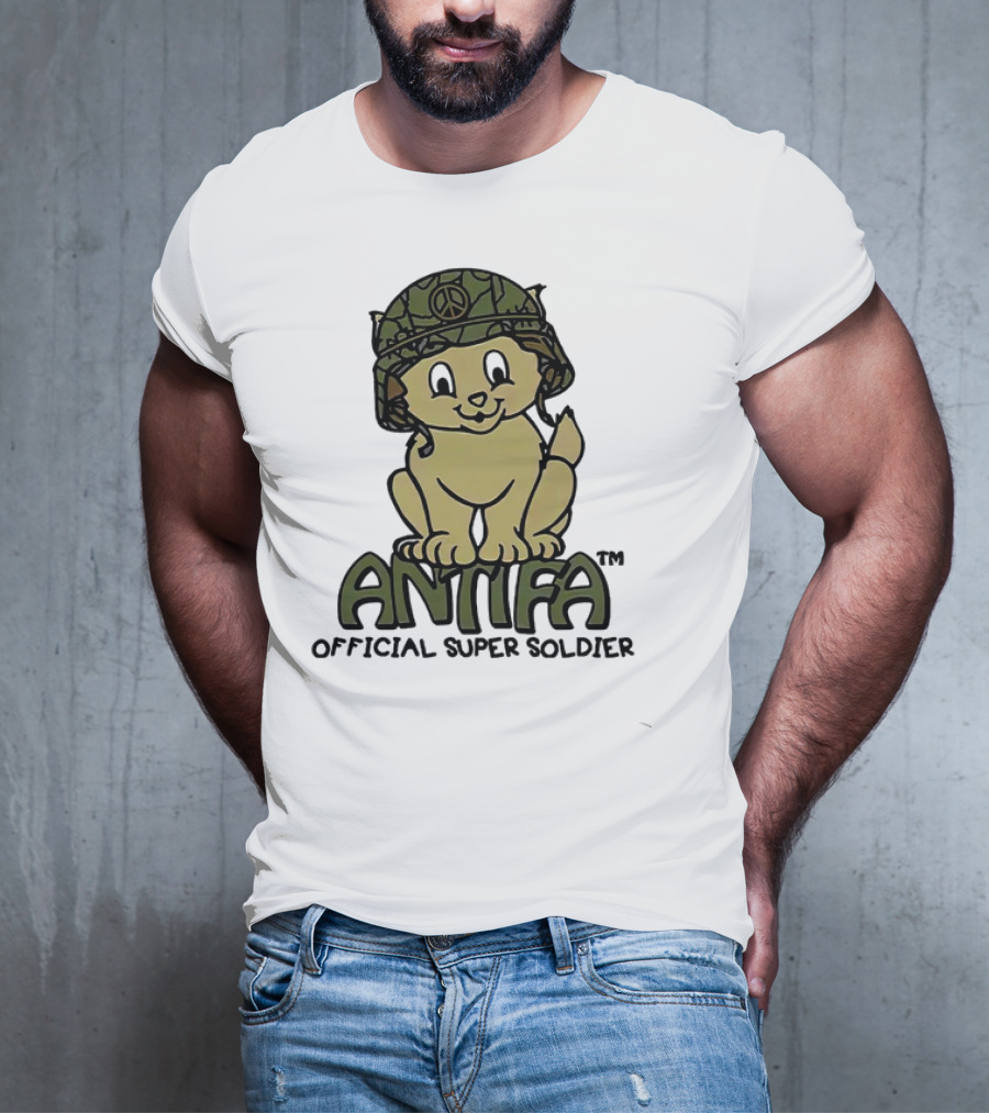 Antifa Super Soldier Peace Helmet Kitten T-Shirt