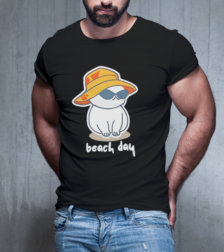 Cat Relaxing In Sunglasses And Hat For A Beach Day T-Shirt