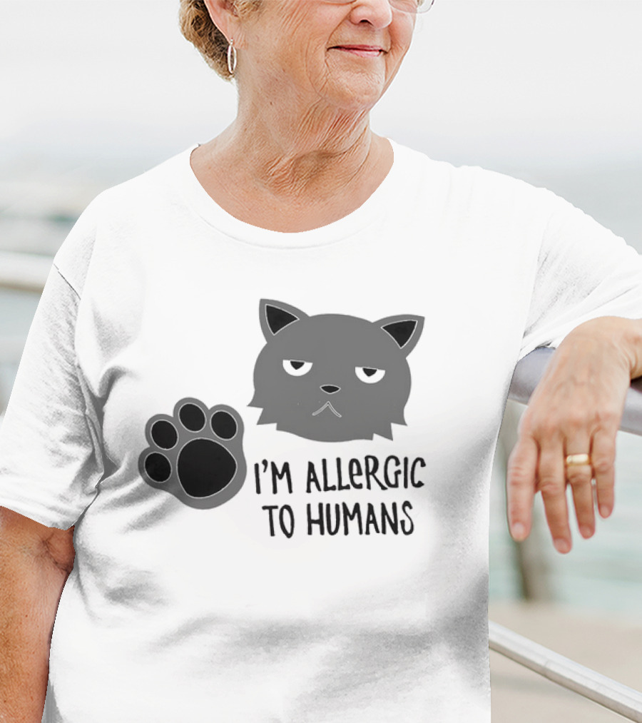 Cat I'm Allergic To Humans Shirt With Grumpy Feline Face And Paw Prints T-Shirt