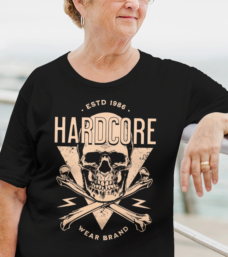 HARDCORE ESTD 1986 Skull Crossbones Wear Brand T-Shirt