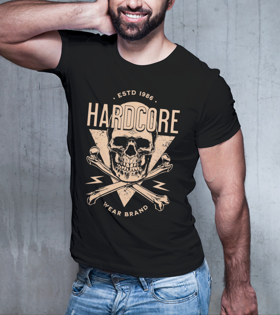 HARDCORE ESTD 1986 Skull Crossbones Wear Brand T-Shirt