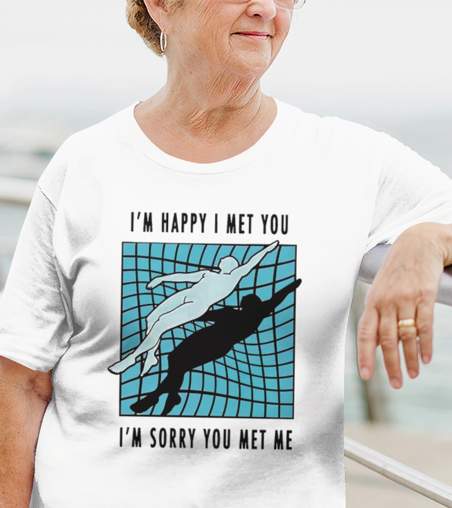 I’m Happy I Met You I’m Sorry You Met Me Swimming Dual Silhouette On Grid Background T-Shirt