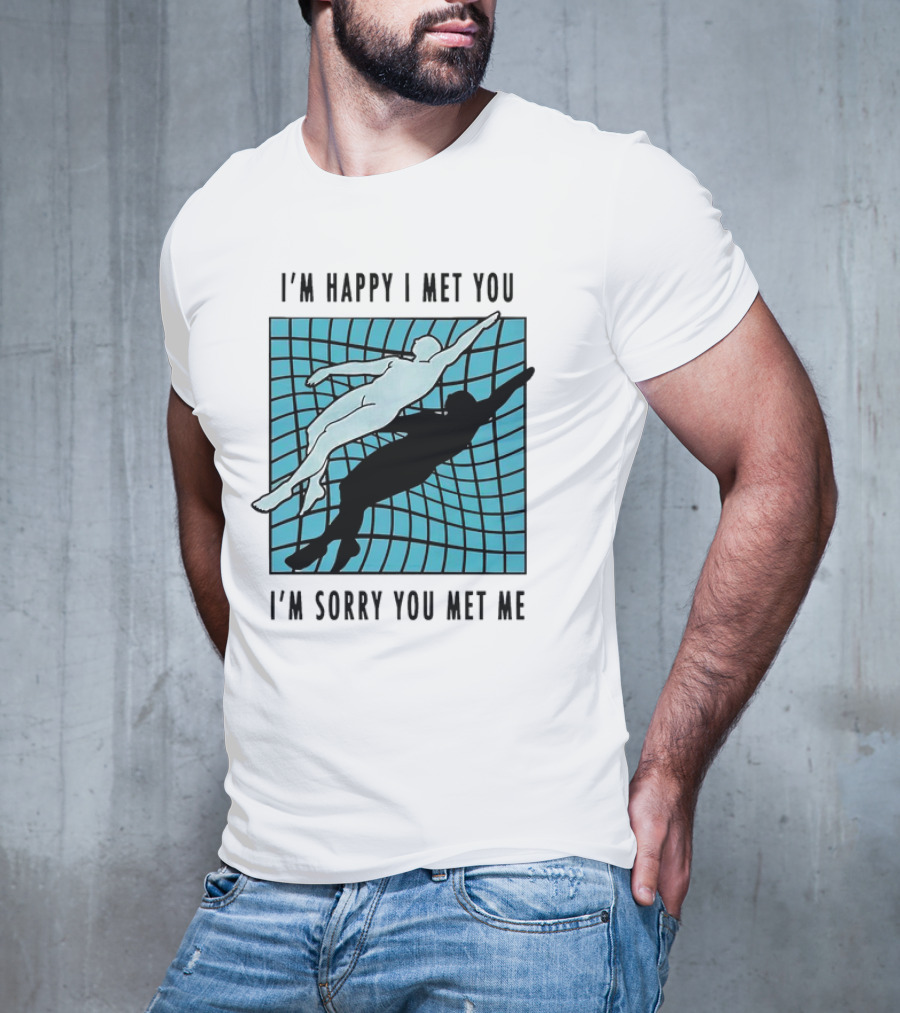 I’m Happy I Met You I’m Sorry You Met Me Swimming Dual Silhouette On Grid Background T-Shirt
