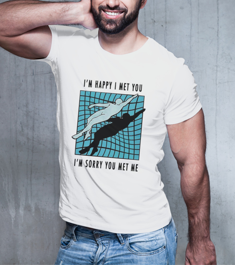 I’m Happy I Met You I’m Sorry You Met Me Swimming Dual Silhouette On Grid Background T-Shirt
