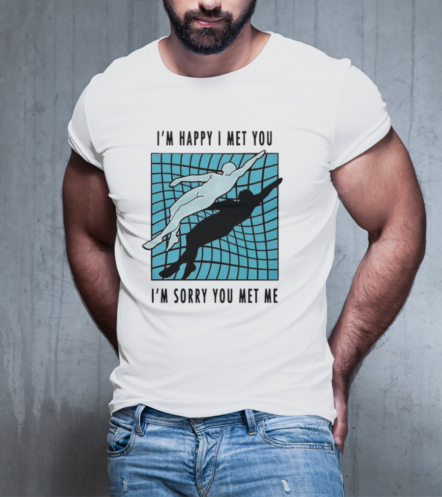 I’m Happy I Met You I’m Sorry You Met Me Swimming Dual Silhouette On Grid Background T-Shirt