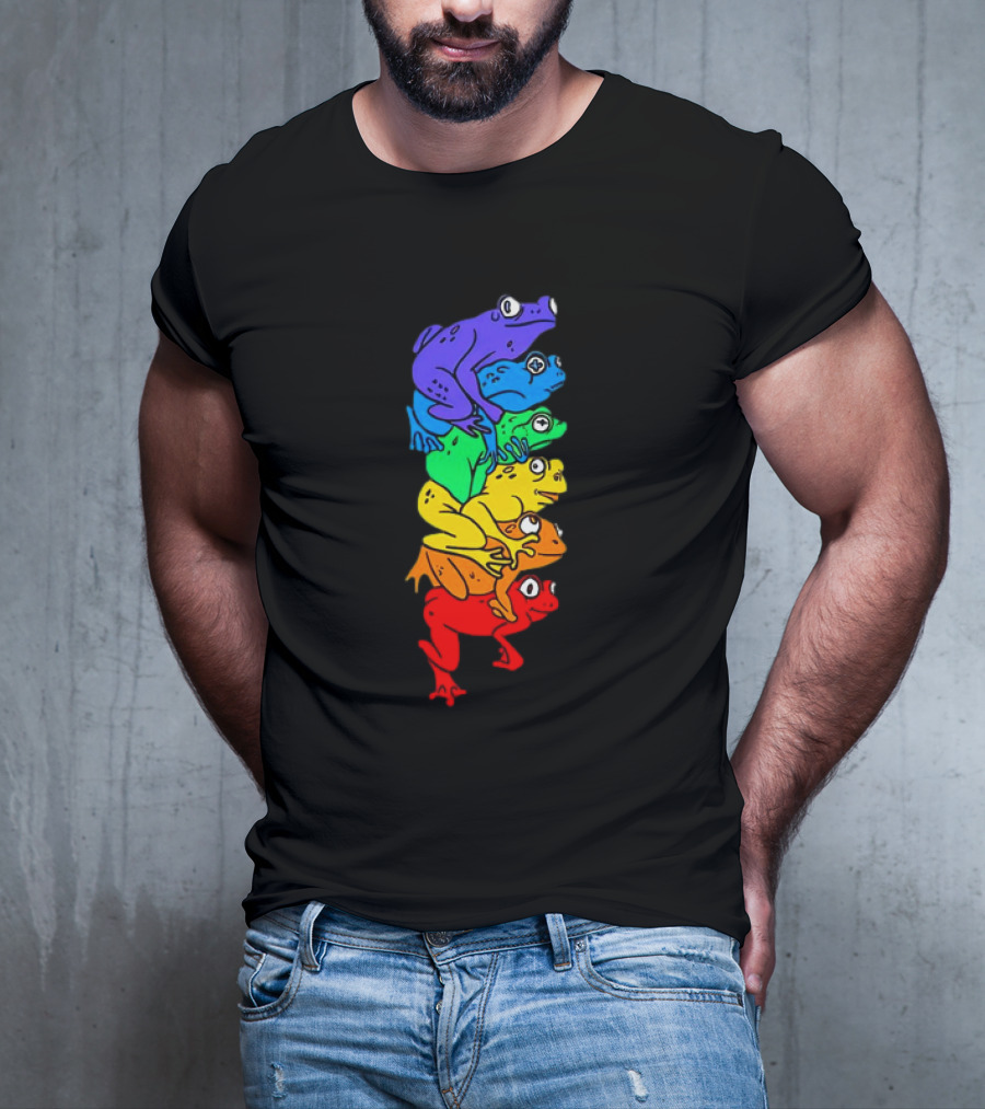 Rainbow Gay Frog Stack T-Shirt