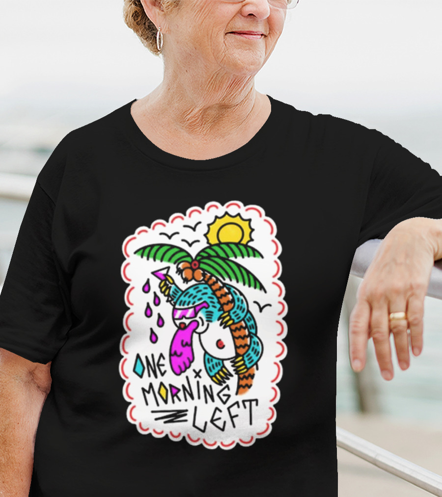 One Morning Left Palm Sloth Tropical Sunset Vibes T-Shirt