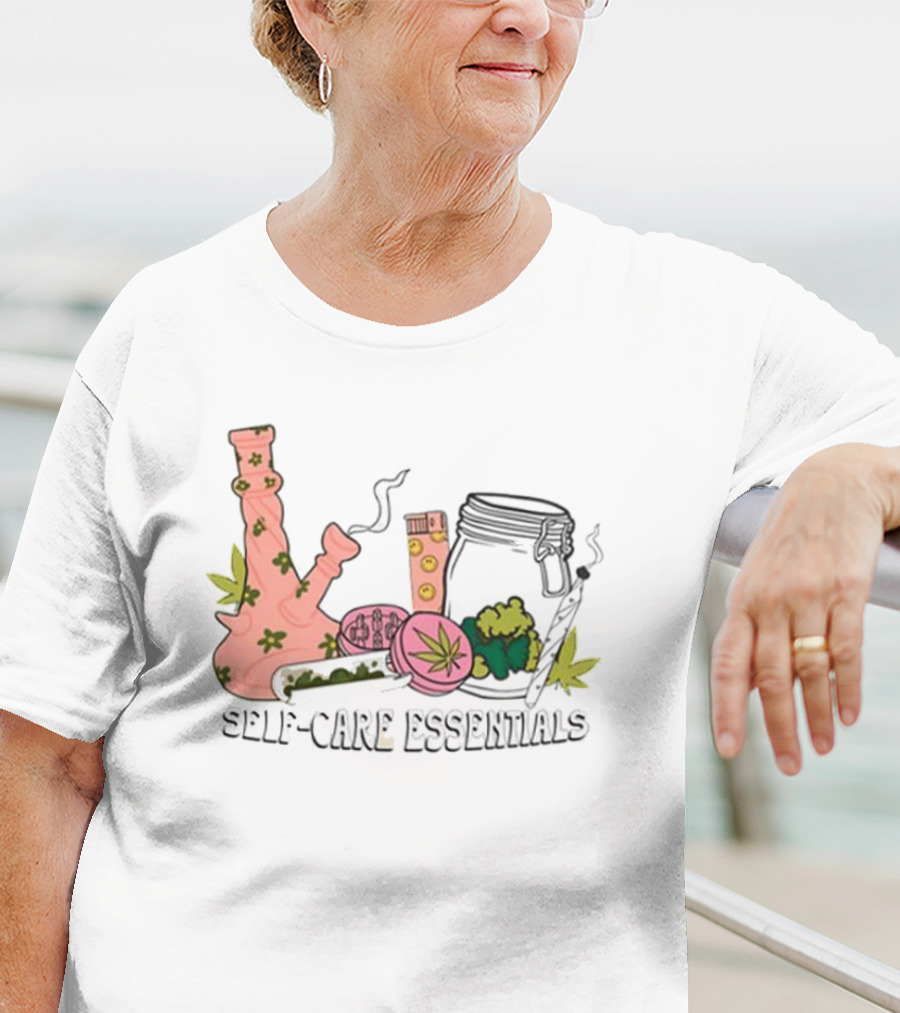 Cannabis-Inspired Self-Care Essentials With Floral Pink Bong Collection T-Shirt