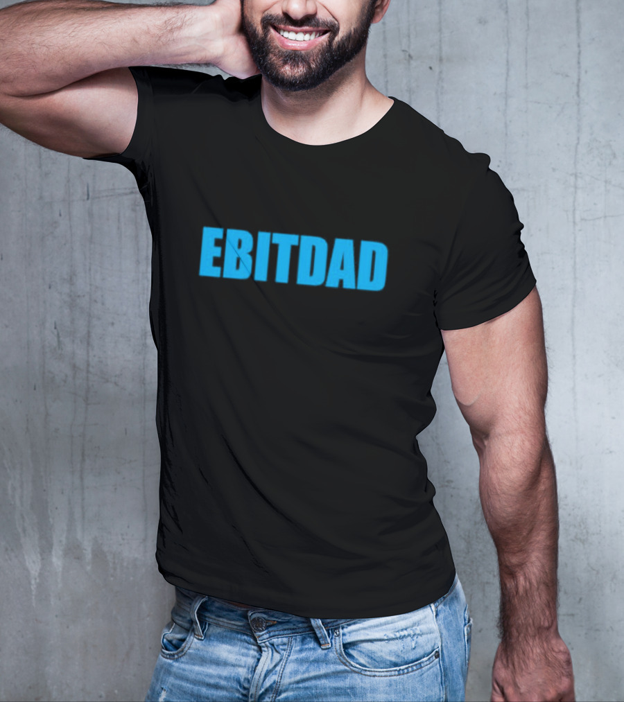 Clint Fiore Ebitdad Black Shirt With Bold Blue Text T-Shirt